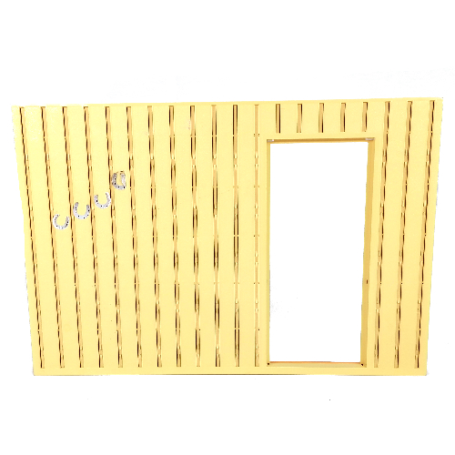 Lego Scala, Building, Wall, Vertical Grooved 40 x 2 x 22 2/3 with Door Opening, Plain White Stripe on Medium Orange Print