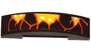 Lego Slope, Curved 4 x 1 x 2/3 Double with Orange Cracks and Lava Pattern Model Left Side (Sticker) - Set 70321