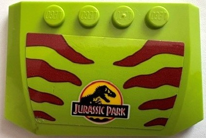 Lego Wedge 4 x 6 x 2/3 Triple Curved with Jurassic Park Logo and Dark Red Stripes Pattern (Sticker) - Sets 76956 / 76959 / Lime