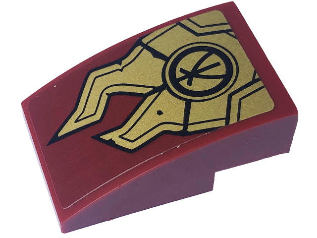 Lego Slope, Curved 3 x 2 with Gold Armor Plates and Black Ninjago Logogram Letter K Pattern (Sticker) - Set 71793