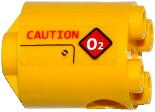 Lego Brick, Round 2 x 2 x 2 Robot Body with Bottom Axle Holder (x Shape / + Orientation) with Red 'CAUTION' and Diamond Warning Sign with White 'O2' Pattern Model Right Side (Sticker) - Set 60092
