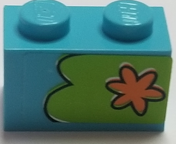 Lego Brick 1 x 2 with Orange Flower on Lime Background Pattern Model Right Side (Sticker) - Set 75903