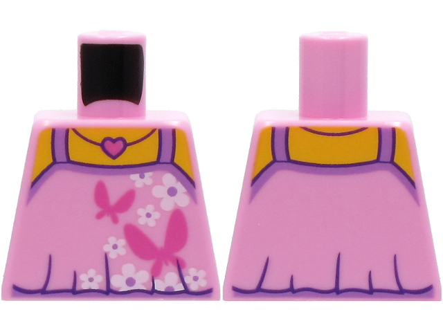 Lego Torso Top with Dark Pink Butterflies, Heart Necklace and White Flowers Pattern / Bright Pink