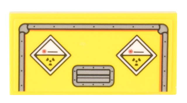 Lego Tile 2 x 4 with Light Bluish Gray Reinforced Container Edges, Handle and 2 Diamond Radioactive Symbols Pattern (Sticker) - Set 10300 / Yellow