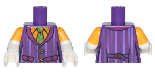 Lego Torso Batman Striped Vest and Green Tie Pattern / White Arms with Bright Light Orange Short Sleeves and Card Suit Symbols Pattern / White Hands