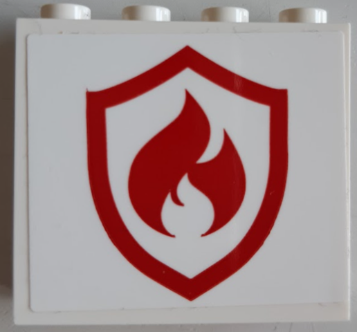 Lego Panel 1 x 4 x 3 with Side Supports - Hollow Studs with Red and White Fire Logo Badge Pattern (Sticker) - Sets 60215 / 77943