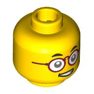 Lego Minifig Head Mr. Tang, Thick Eyebrows, Red Glasses, Crooked Smile, Teeth
