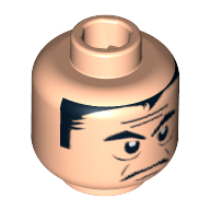 Lego Minifig Head Cruncher Block, Eyebrows and Hair, Forehead Lines, Frown Print [Blocked Open Stud] / Light Nougat