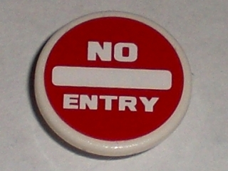 Lego Road Sign 2 x 2 Round with Clip with Thick Font 'NO ENTRY' on Red Background Pattern (Sticker) - Sets 8186 / 8196