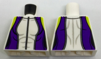 Lego Torso Female Outline, Dark Purple Sides, Lime Shoulders and Zipper Front Pattern / White