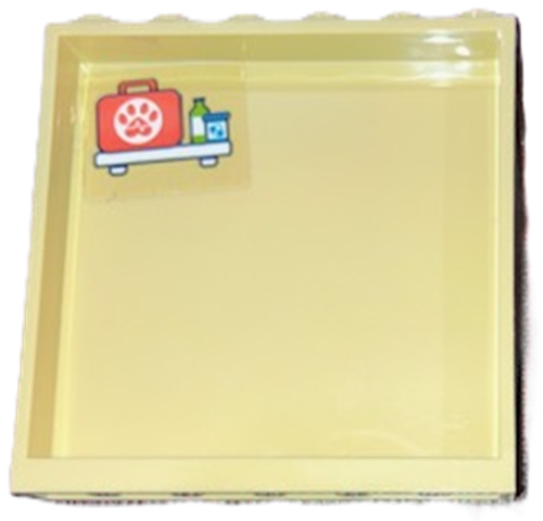 Lego Panel 1 x 6 x 5 with Coral Paw Print on First Aid Kit and Medicine Bottles on White Shelf Pattern (Sticker) - Set 41446