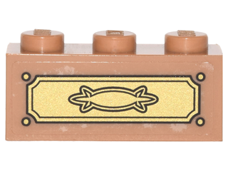 Lego Brick 1 x 3 with Gold Drawer Pattern (Sticker) - Set 4840 / Medium Nougat