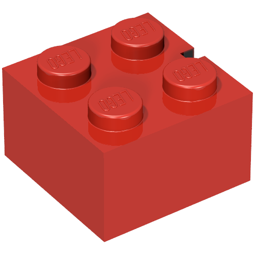 Lego Brick 2 x 2 without Bottom Tubes, Slotted (with 1 slot) / Red