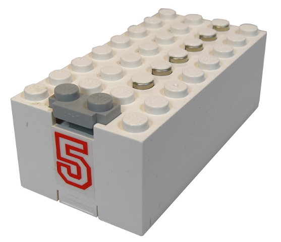 Lego Electric 9V Battery Box Small with Red '5' Pattern (Sticker) - Set 6440