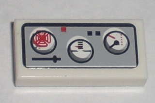 Lego Tile 1 x 2 with Three Avionics Gauges Pattern (Sticker) - Set 5981 / White
