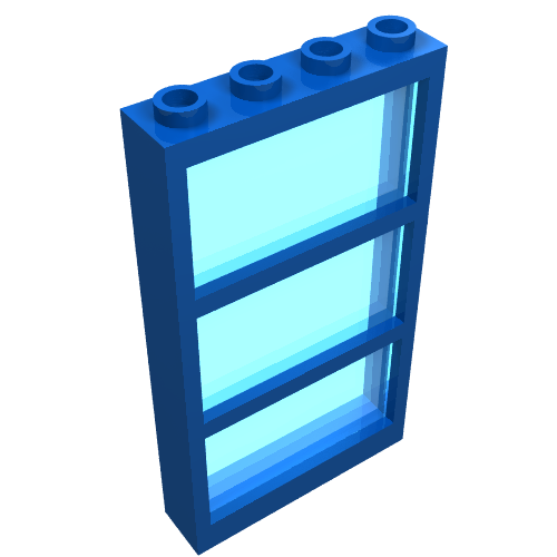 Lego Window 1 x 4 x 6 Frame with 3 Panes, with Fixed Trans-Light Blue Glass / Blue