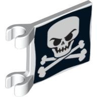 Lego Flag 2 x 2 Square [Thin Clips] with Evil Skull and Crossbones Print / White