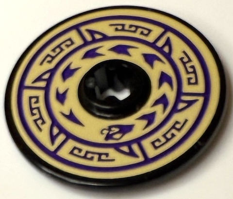 Lego Technic, Disk 3 x 3 with Dark Purple Circles, Barbs, Chevrons, Snake Head and Geometric Border on Tan Background Pattern (Sticker) - Set 71736