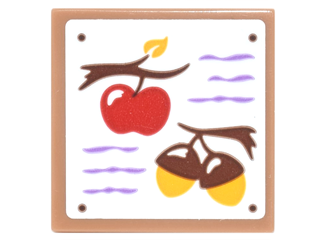 Lego Tile 2 x 2 with Shopping List with Medium Lavender Lines, Branches with Red Apple and Acorns Pattern (Sticker) - Set 41182
