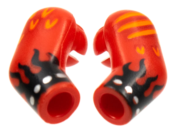 Lego Arm, (Matching Left and Right) Pair with Orange Scales and Black Flames Pattern / Red