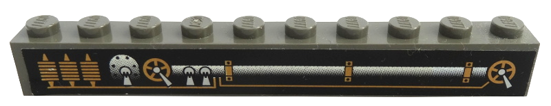 Lego Brick 1 x 10 with Engine and Pipes Pattern Model Left Side (Sticker) - My Own Train Sets / Dark Gray