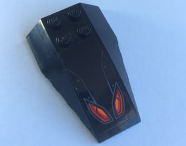 Lego Wedge 6 x 4 Triple Curved with Red and Orange Eyes Pattern (Sticker) - Set 76110 / Black