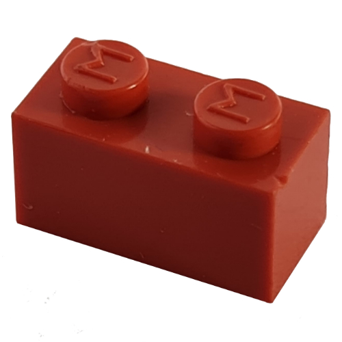 Lego Modulex Brick 1 x 2 with M on Stud / Modulex Red