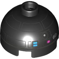 Lego Brick Round 2 x 2 Dome Top, Vented Stud with Astromech Droid Print (R2-E6) / Black