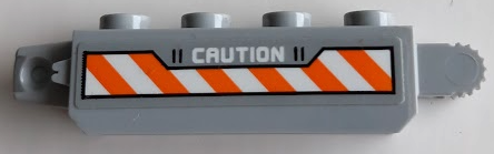 Lego Hinge Brick 1 x 4 Locking with 'CAUTION' and Orange and White Danger Stripes Pattern Model Left Side (Sticker) - Set 60196