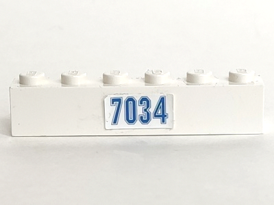 Lego Brick 1 x 6 with Blue '7034' Pattern (Sticker) - Set 7034 / White