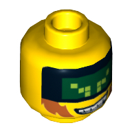 Lego Minifig Head Terabyte, Dark Green Pixelated Visor, Sideburns and Bared Print [Hollow Stud] / Yellow
