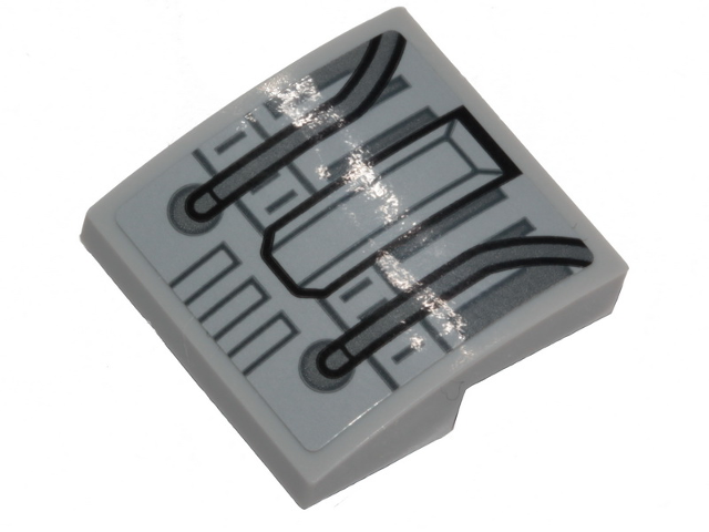 Lego Slope, Curved 2 x 2 x 2/3 with SW Millennium Dark Bluish Gray Wires and Panels Pattern (Sticker) - Set 75257
