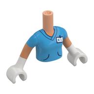 Lego Minidoll Torso Girl with Dark Azure Scrubs, White Gloves, ID Badge Print, Nougat Arms, White Hands