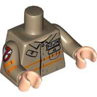 Lego Torso Jumpsuit with 'KEVIN' ID Badge, 2 Pockets Print, Dark Tan Arms with Ghostbusters Logo Print, Dark Tan Arms, Light Nougat Hands / Dark Tan