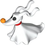 Lego Animal, Ghost Dog with Bright Light Orange Nose, Black Eyes, Red Collar Print (Zero) / White