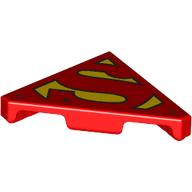 Lego Tile 45° Cut 2 x 2 (Triangle) with Yellow Super-Man Symbol Print / Red