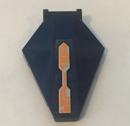 Lego Windscreen 6 x 4 x 1 Hexagonal with Bar Handle with Orange and Silver Circuitry Pattern (Sticker) - Set 70351 / Dark Blue