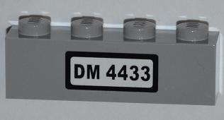 Lego Brick 1 x 4 with 'DM 4433' on White Background Pattern (Sticker) - Set 4433