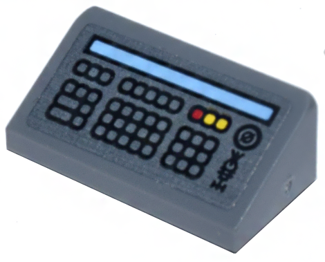 Lego Slope 30 1 x 2 x 2/3 with Cash Register Keyboard with Bright Light Blue Bar, Red and Yellow Buttons, and Ninjago Logogram 'KEY' Pattern (Sticker) - Set 71799