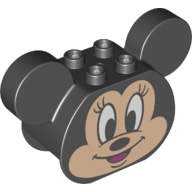 Lego Duplo Brick 2 x 4 x 2 Rounded Ends and Mouse Ears, Minnie Mouse Print / Black