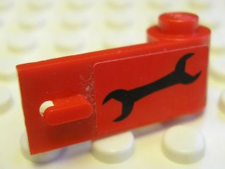 Lego Door 1 x 3 x 1 Right with Black Wrench Pattern (Sticker) - Set 8147 / Red