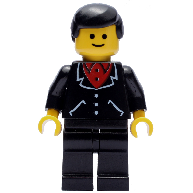 Lego Man, Black Jacket over Red Shirt, Black Legs, Black Hair (3626a Head)