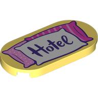 Lego Tile Round 2 x 4 with White/Bright Pink/Dark Pink Pillows, Dark Purple 'Hotel' Print