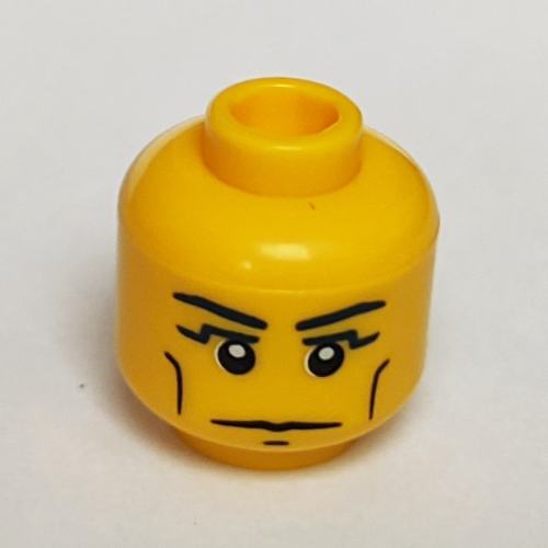 Lego Minifig Head Pharaoh, Vertical Cheek Lines, Slight Frown, Chin Dimple and White Pupils Print