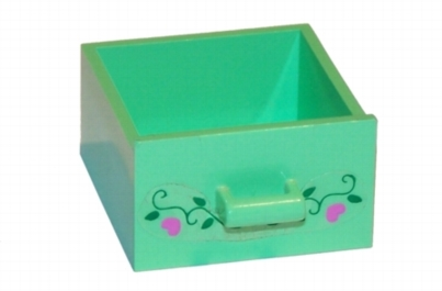 Lego Container, Cupboard 4 x 4 x 4 Drawer, Open Handle, Hearts and Leaves Pattern (Sticker) - Set 5890 / Medium Green