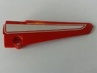 Lego Technic, Panel Fairing # 6 Long Smooth, Side B with White Wide Stripe Pattern (Sticker) - Set 8258 / Red