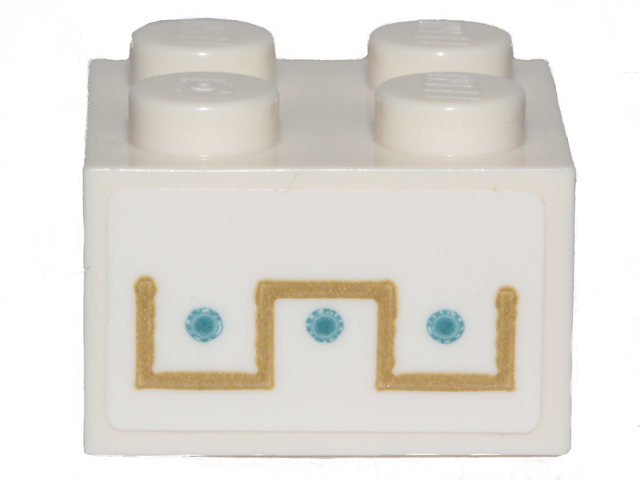 Lego Brick 2 x 2 with Gold and Medium Azure Ornament Pattern (Sticker) - Set 70838