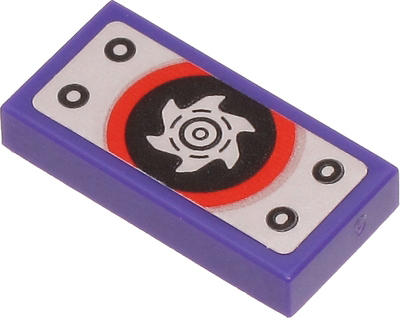 Lego Tile 1 x 2 with Metal Plate and Silver Circular Saw Blade on Black and Red Circle Pattern (Sticker) - Set 71704