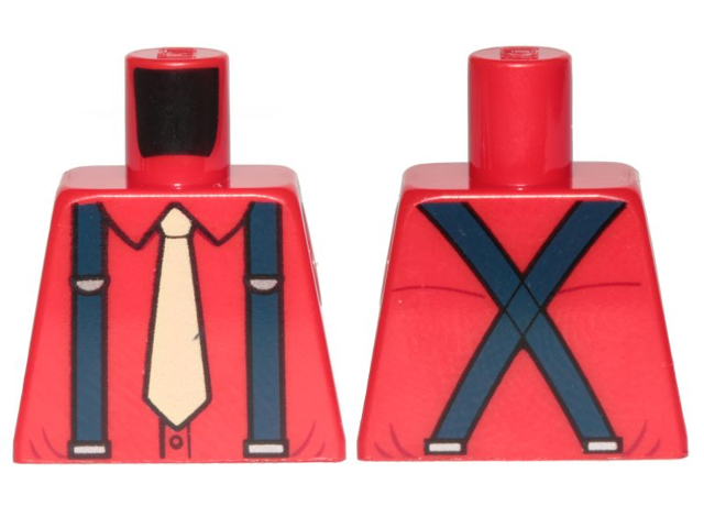 Lego Torso Shirt with Tan Tie and Dark Blue Suspenders Pattern / Red