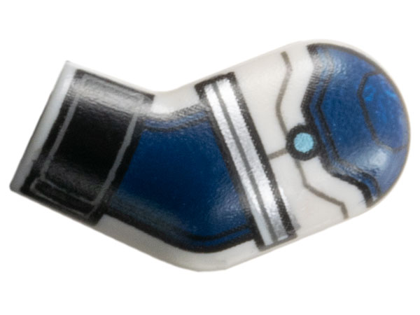 Lego Arm, Left with Black Cuff, Dark Blue Armor, Metallic Light Blue Dot, and Silver Trim Pattern